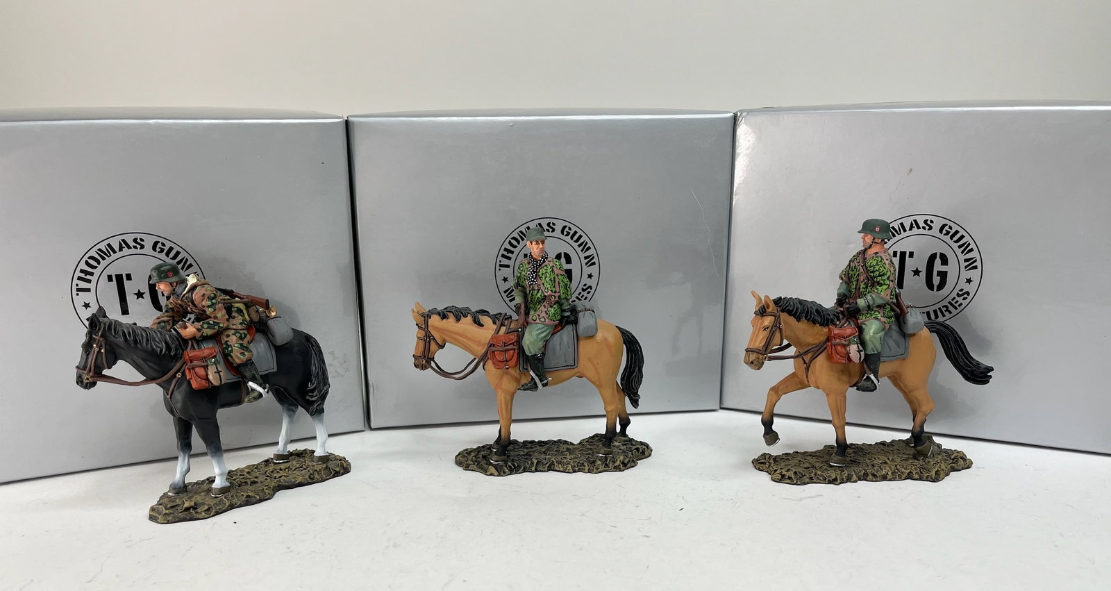 Thomas Gunn Miniatures German Cavalry Assorment: SS011B, SS012B. 3 Pieces. Condition Excellent. Condition Excellent. Boxes Very Good.