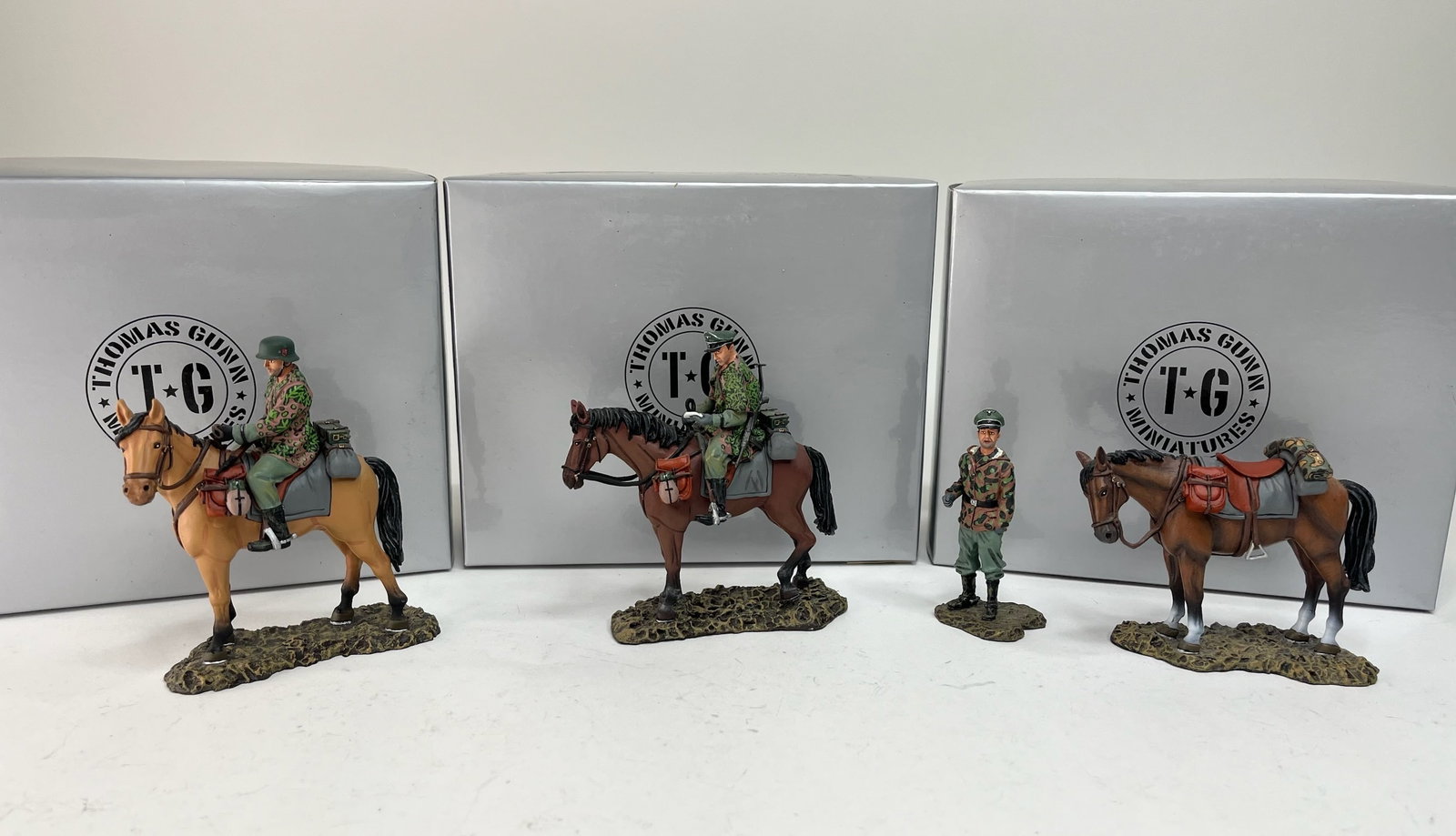 Thomas Gunn Miniatures German Cavalry Assortment: SS007B, SS008A, SS009B. 4 Pieces. Condition Excellent. Boxes Very Good.