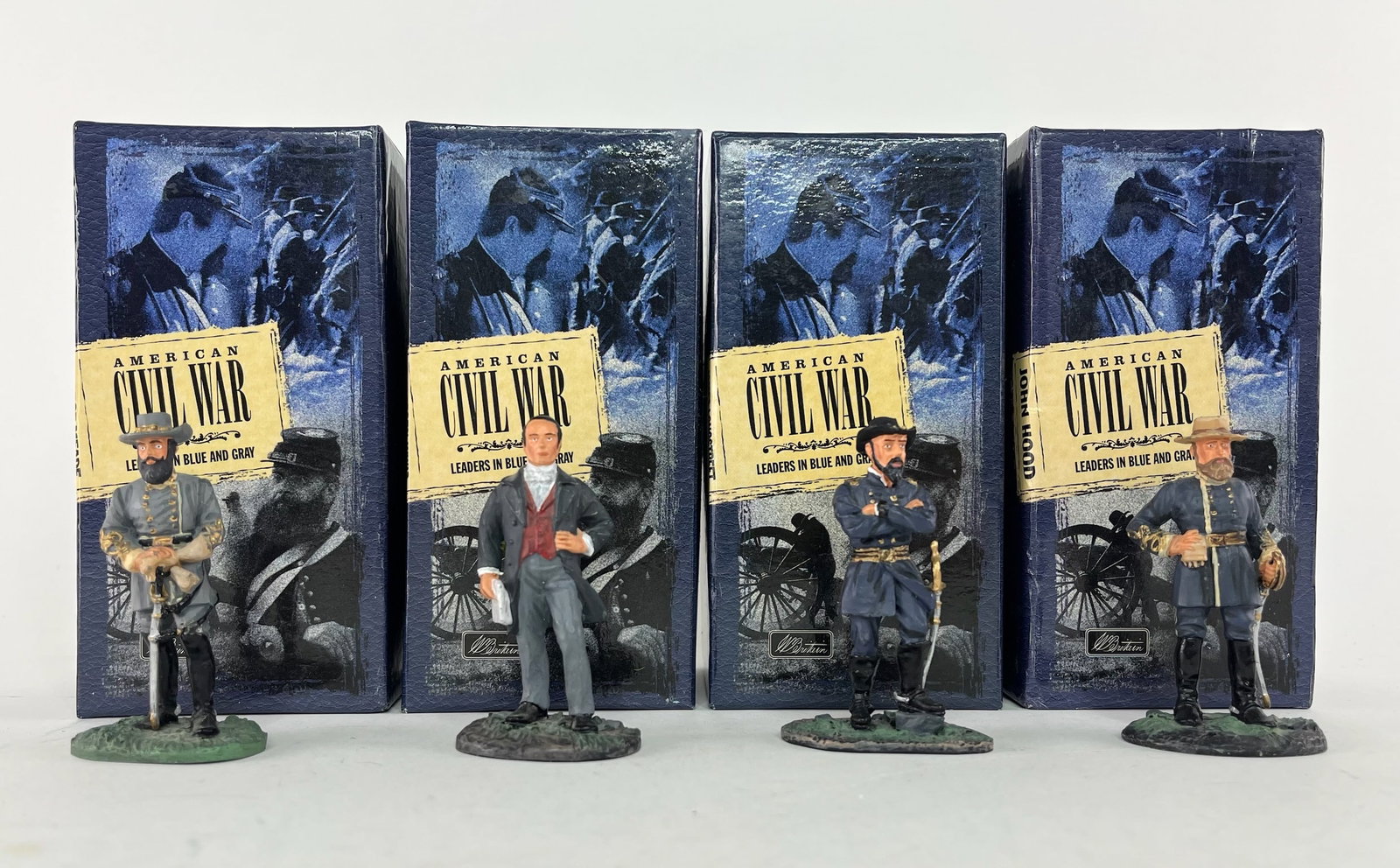 Britains Civil War Leaders Assortment: Includes Sets 00273 George Meade, 00275 Jefferson Davis, 00276 James Longstreet, and 00277 John Hood. 4 Pieces. Condition Excellent. Boxes Excellent.