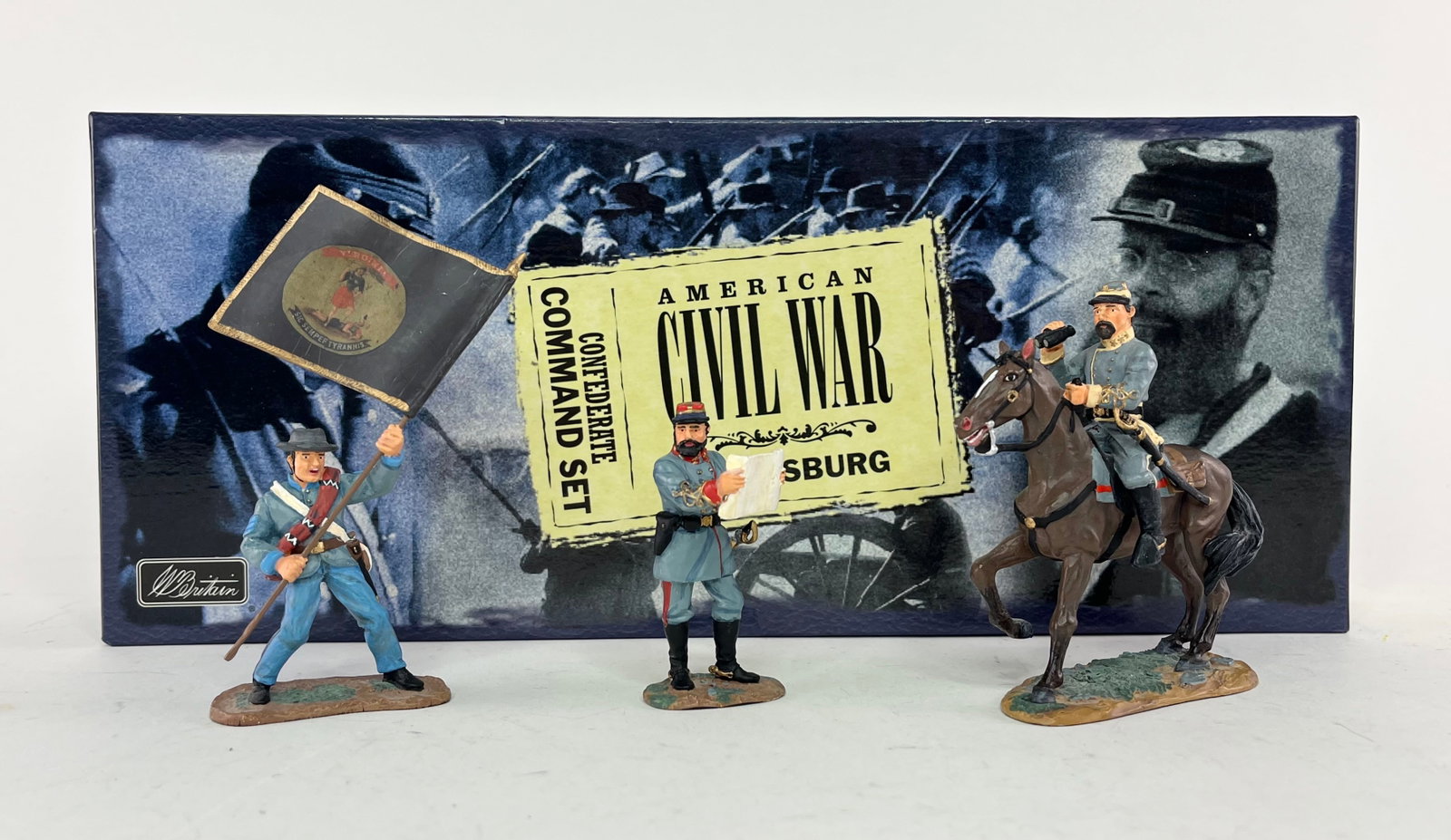 Britains Set 17224 Gettysburg Confederate Command: 3 Pieces. Condition Excellent. Box Excellent.