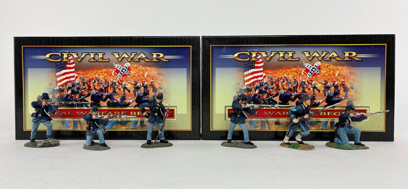 Pair of Conte Set #57100 Union Infantry Firing: Line, Set #1. Yanks & Rebs American Civil War. 3 Figures Each Set, 6 Pieces Total. Differing Figures in Each Set. Condition Excellent. Box Excellent.