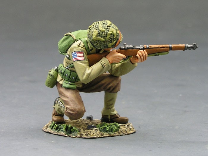 King & Country D Day Americans Assortment: Includes DD083 Kneeling Firing Rifleman, DD084 Standing Firing Tommy Gun, and DD085 Standing Firing BAR. 3 Pieces. Condition Excellent. Boxes Excellent.