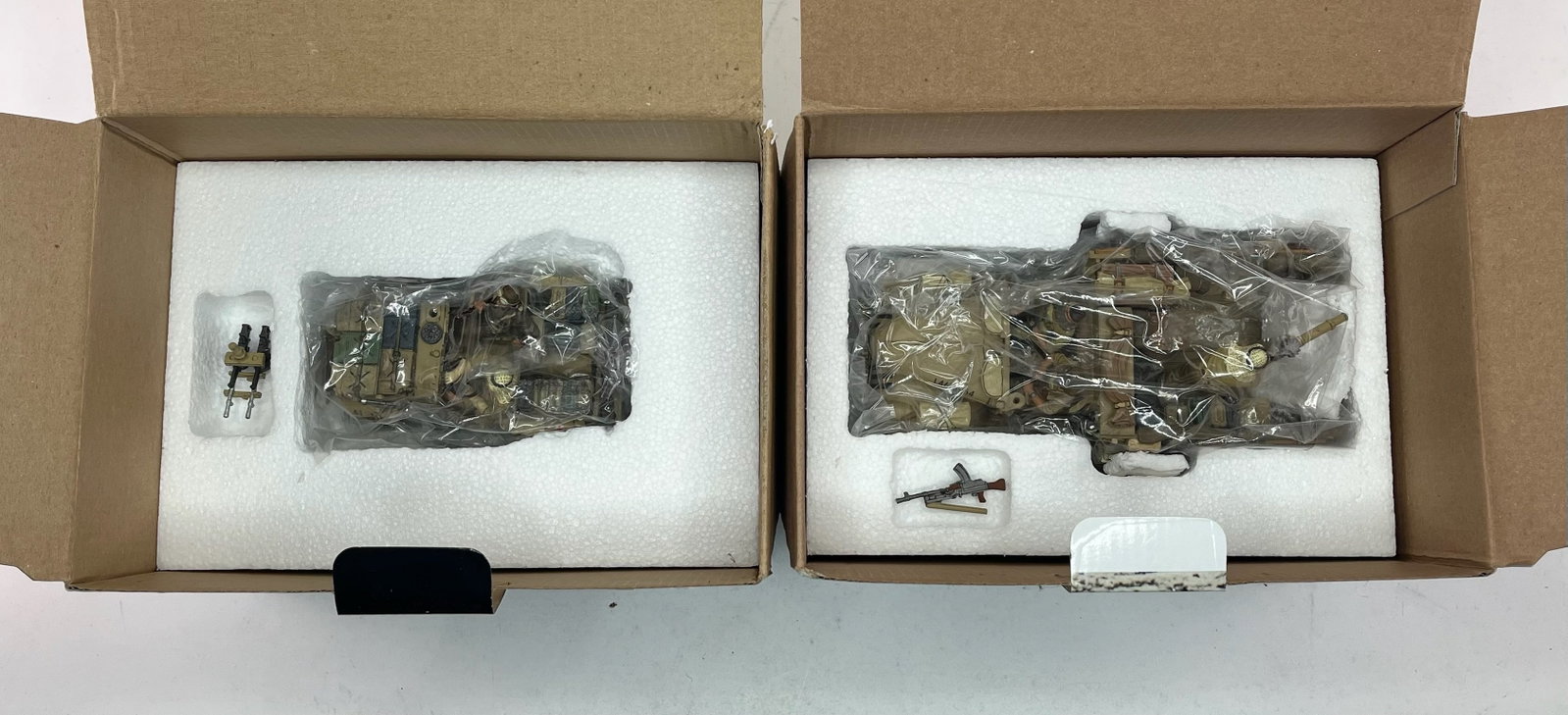 King & Country Eighth Army Vehicle Set Pair: Includes EA023 LRDG 30cwt Chevrolet Uncamouflaged and EA025 SAS Recce Jeep. 2 Pieces. Condition Excellent. Boxes Very Good.