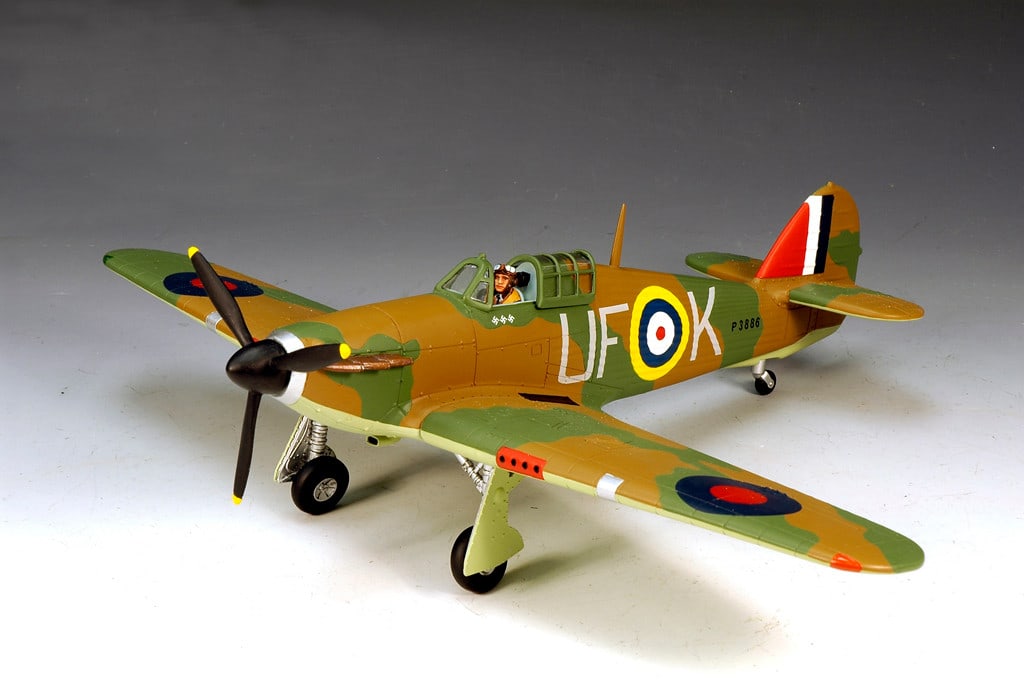 King & Country RAF007 Hawker Hurricane Mk I UF K: Version LE400. 1 Piece. Condition Excellent. Box Poor with Storage Damage.