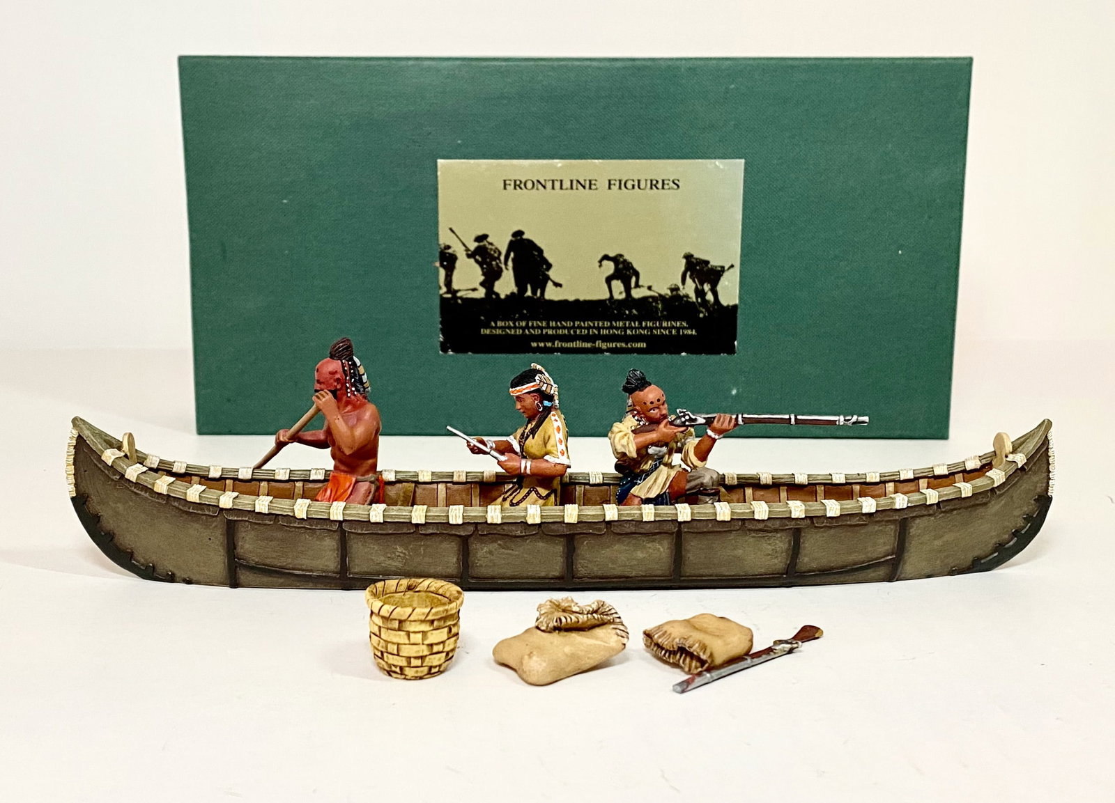 Frontline #IWC1 Woodland Indians: Firing Musket from Canoe. 4 pieces plus accessories. Near mint condition. Box excellent.