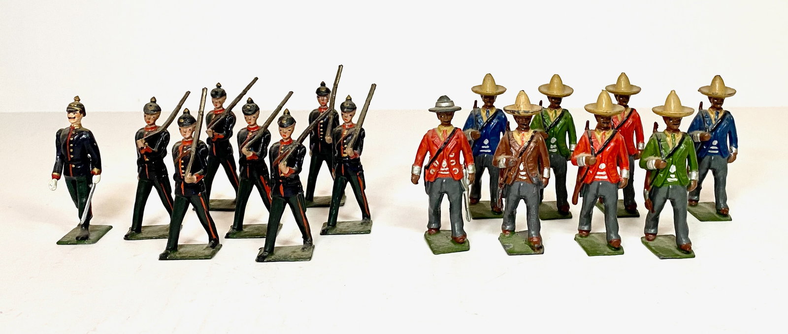 Britains Prussian Infantry & Mexican Infantry: Britains #154 Prussian Infantry of the Line, with a conversion officer, and #186 Mexican Infantry. Excellent condition. Unboxed.