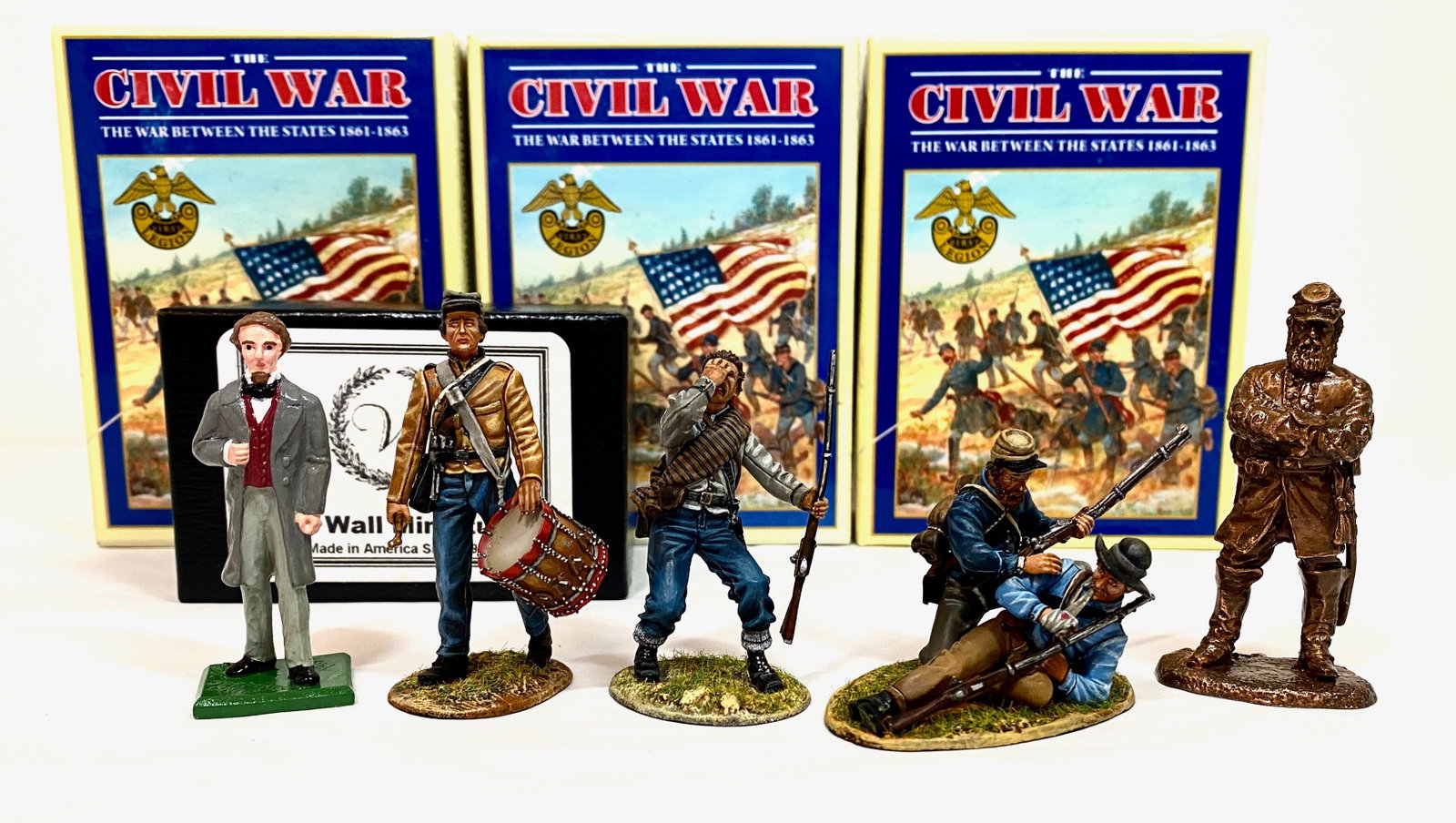 American Civil War Assortment: First Legion, Ron Wall and Souvenir figures. 5 pieces. Mint condition. Boxes excellent.