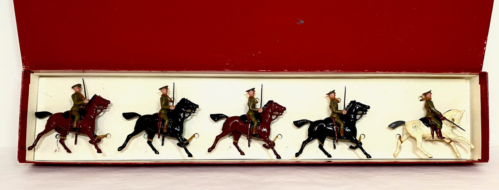 Britains #159 Territorial Army Yeomanry: Post war issue. 5 pieces. Near mint condition, retied to card in plain red craft label box. Box excellent.