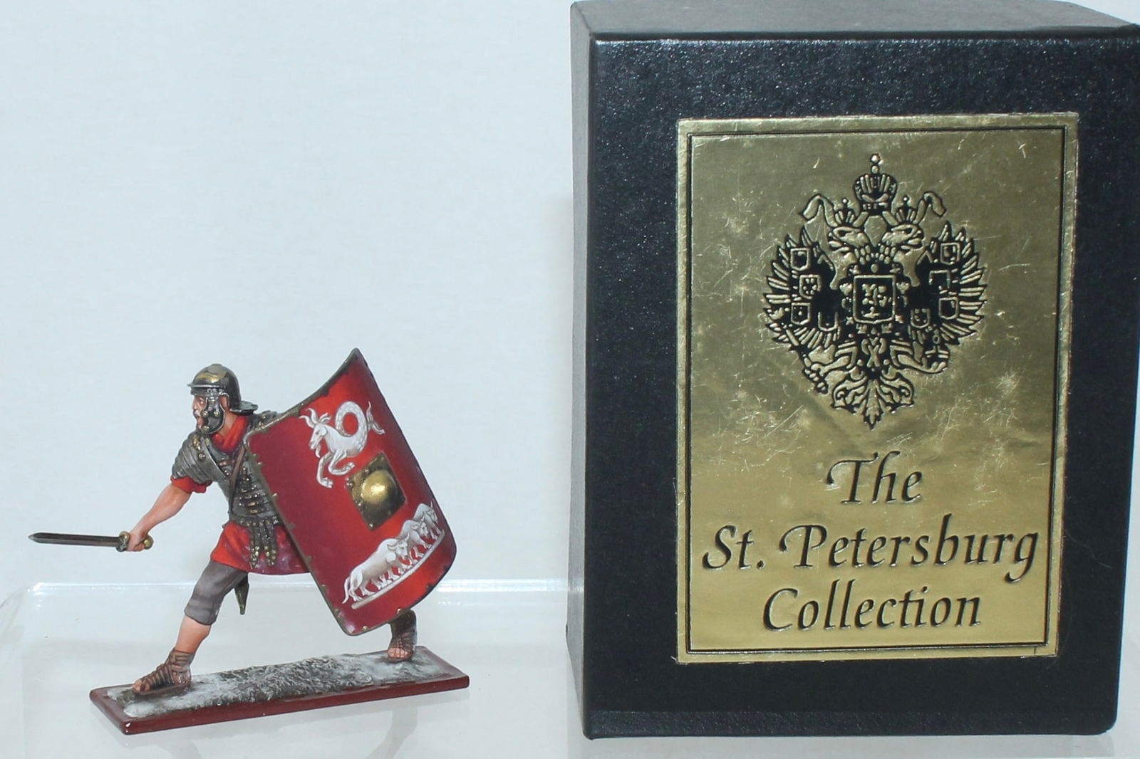 Aero Art Imperial Legionnaire with Sword Shield: St. Petersburg Collection. RO207 on Underside of Base. 1 Piece. Condition Very Good to Excellent. Box Very Good.