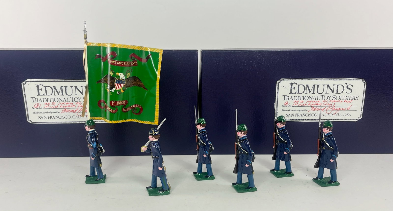 Edmund's 35th Indiana Volunteer Infantry Regiment: 1st Irish Regiment. Sets A and B. 6 Pieces. Condition Excellent. Boxes Excellent.
