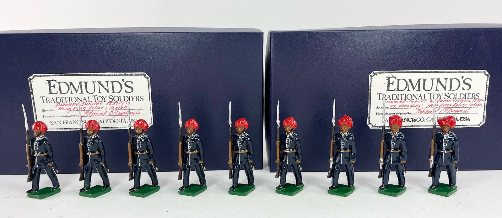 Edmund's Diamond Jubilee: Hong Kong Police, Indian: Diamond Jubilee of Queen Victoria 1837-97. Hong Kong. 9 Pieces. Condition Excellent. Boxes Excellent.