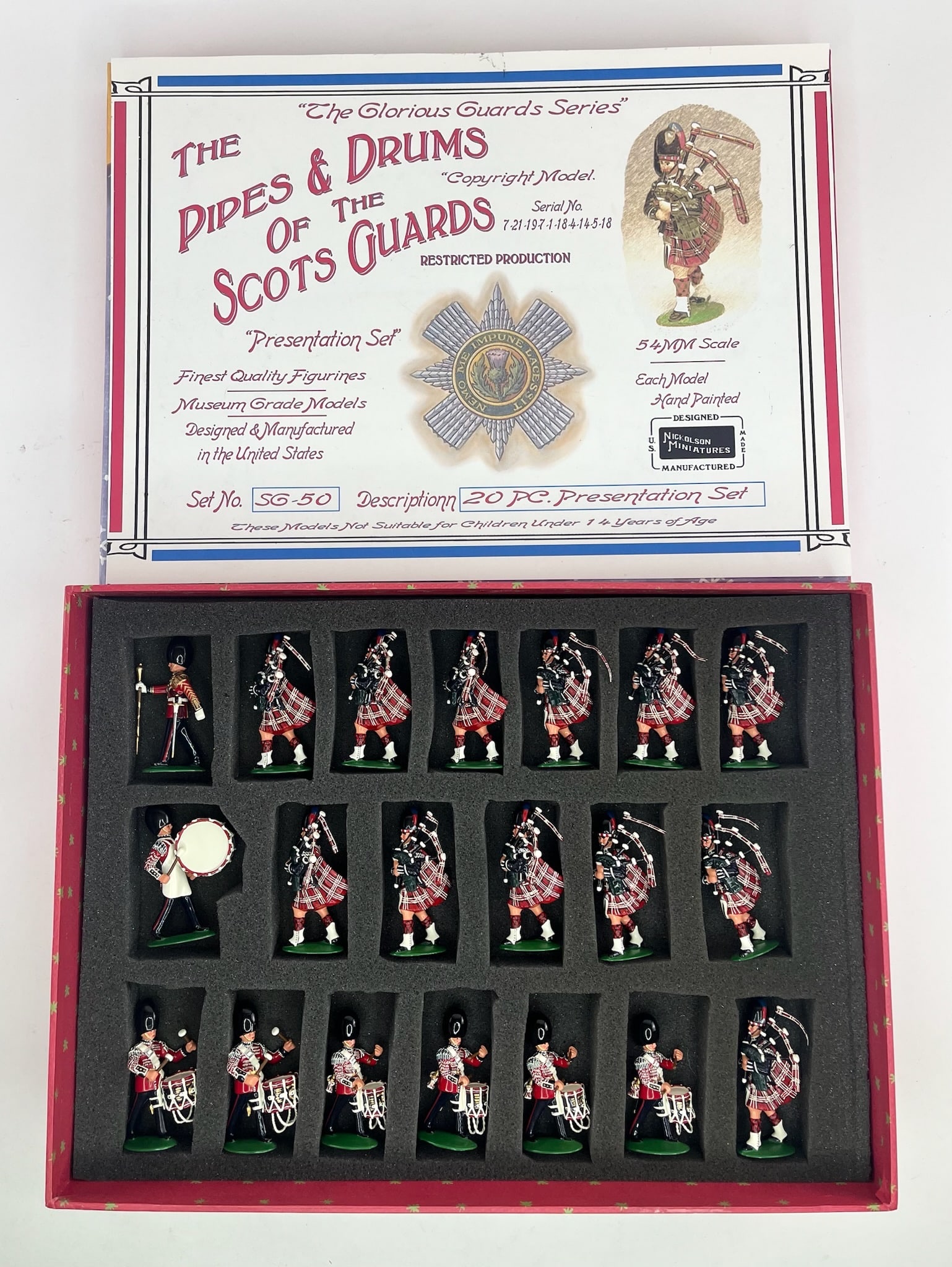 Nickolson The Pipes & Drums of the Scots Guards Se: SG-50 Presentation Set. 20 Pieces. Condition Excellent. Custom Box Label Coming Loose.