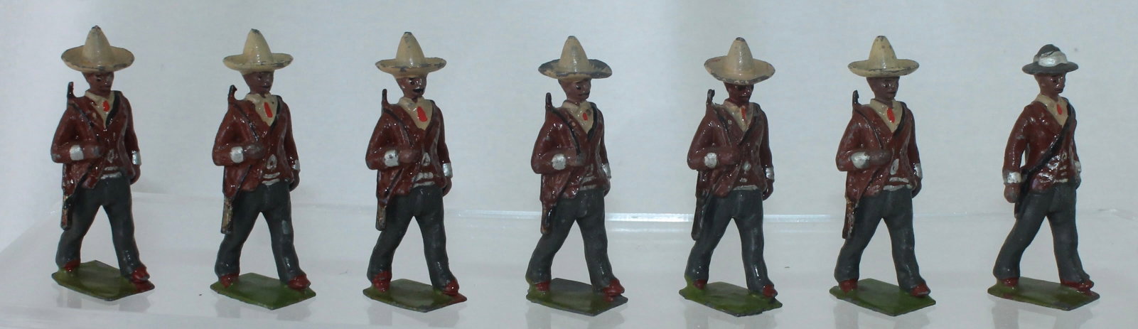 Britains From 186 Mexican Infantry: Pre War. 7 Pieces. Lacks One Figure. Condition Very Good. No Box.