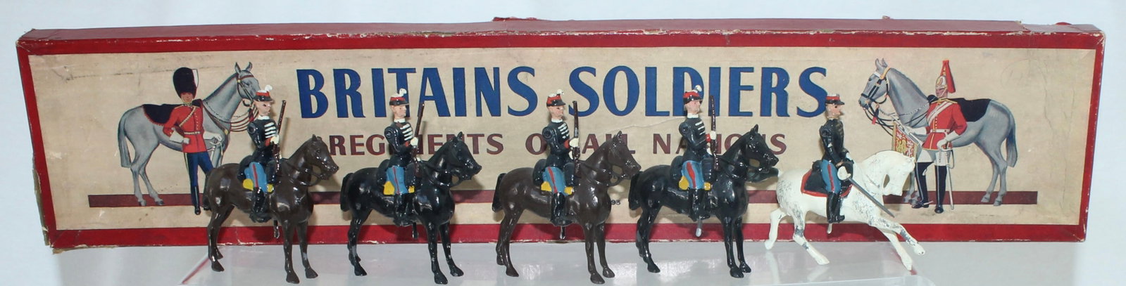 Britains Set 190 Belgian Chasseurs: In Review Order. 5 Pieces. Condition Very Good to Excellent. Box Fair.