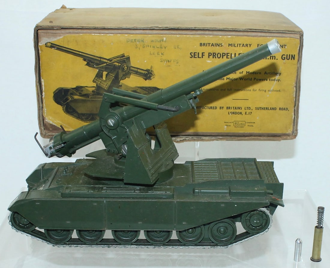 Britains Set 2175 Centurian Tank with 155mm Gun: 1 Piece. Condition Good. Decals Applied to Body of Tank. Box Good. Some Ink Writing on Label.