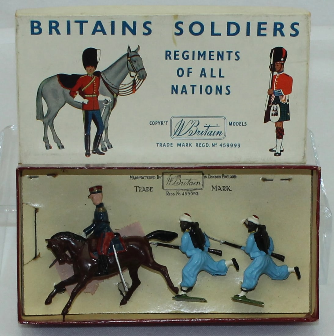 Britains Half Box 2138 French Tirailieurs: Made 1957-59. Mint Tied in Box. 3 Pieces. Box Very Good.