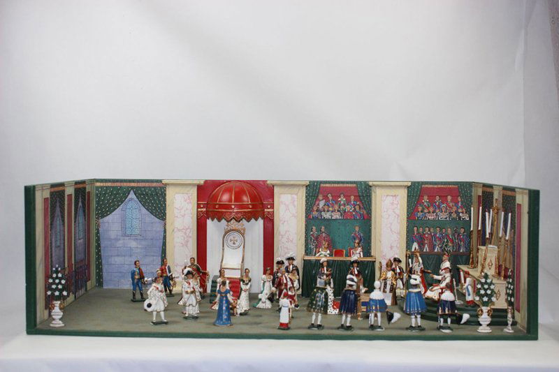 Mignot Coronation of Napoleon Diorama: Mignot Coronation of Napoleon Diorama Excellent condition with box (many attached with gummy adhesive, some paper tear on floor). 50 pieces *This will incur an additional shipping charge of $50 due to