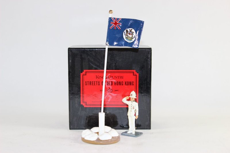 King & Country Glossy Streets of Hong Kong: King & Country Glossy Streets of Hong Kong Policeman Saluting Flag Poor to good condition with box. 2 pieces