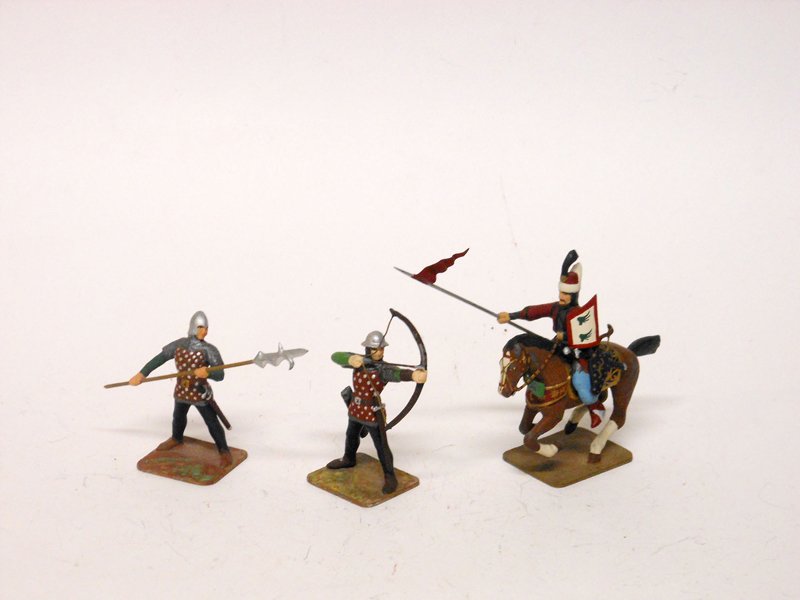 J. P Thomas 2 Medieval Archers: J. P Thomas 2 Medieval Archers and a Mounted Mongolian in the style of Courtenay. 3 pieces. Unboxed. Condition Excellent