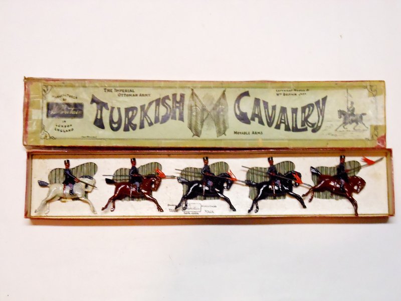 Britains Set # 71 Turkish Cavalry: Britains Set # 71 Turkish Cavalry Pre War with Original Box and Retaining Card. Condition Very Good. Box Good (Lid Split at two corners)