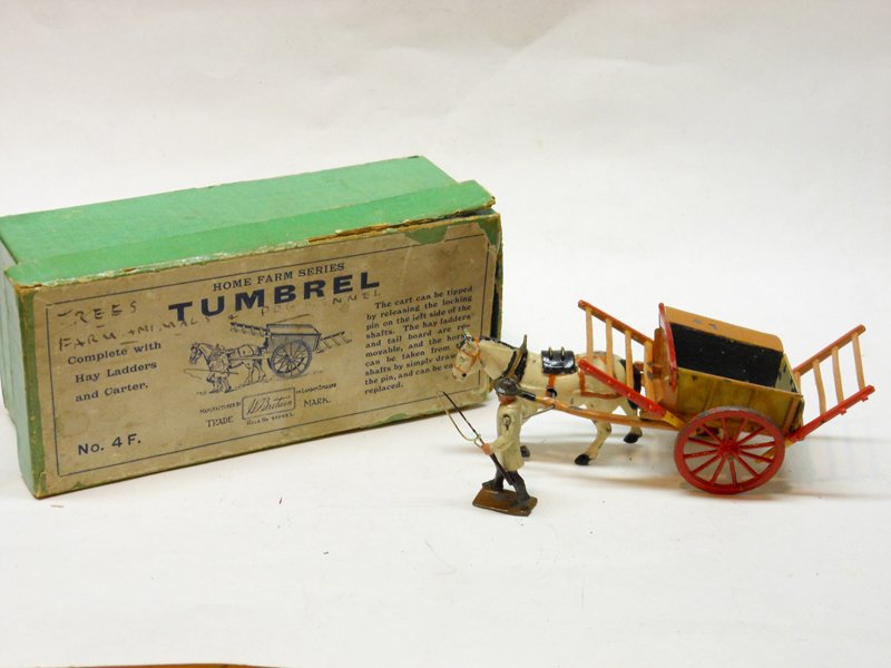 Britains Set # 4 F Tumbrel Cart: Britains Set # 4 F Tumbrel Cart with Original Box Pre War. Condition Good. Box Good