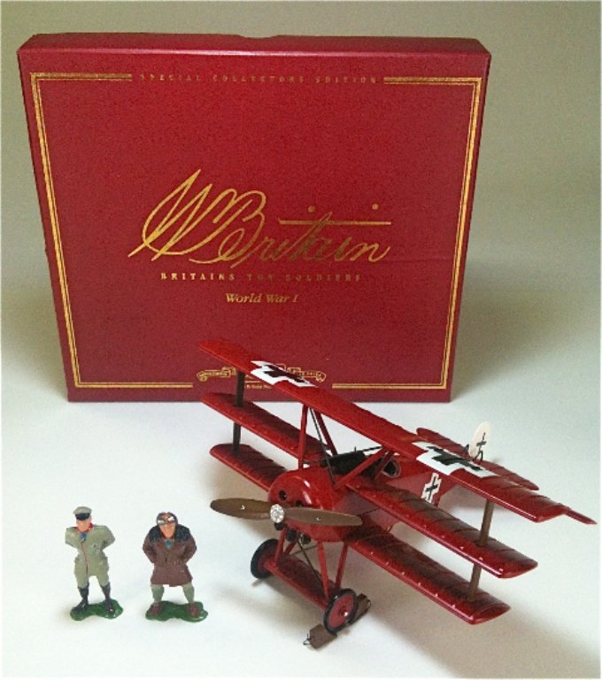 Britains Set # 00158 Fokker DR 1 with Manfred: Fokker DR 1 with Manfred & Lothair with original box. 3 Pieces. Condition Excellent.