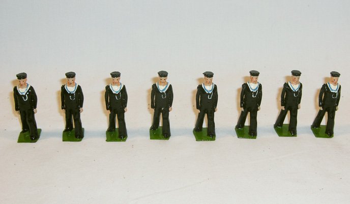 Britains: Set # 1510 British Sailors: Regulation Dress 8 marching, without weapons,in blue uniforms, (E) [8]. Unboxed.