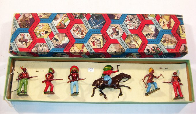 Britains: Rare Set 58S 6 North American Indians: 5 foot and one mounted, tied in original box (M, Box E) [6].