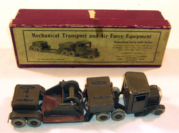 Britains: Set # 1641 Lorry with Driver: In original box Mechanical transport and Air Force Equipment 18 white wheels, additional winch with driver in cab, in original box (E, some chips, box F, wheels good).