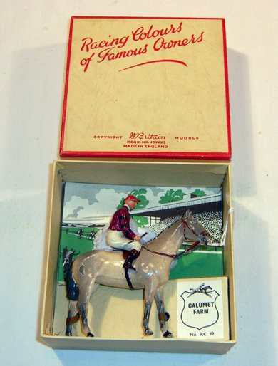 Britains: Racing Colours of Famous Owners: Calumet Farm Horse and Jockey in original box (e, few chips. Box VG) (2).