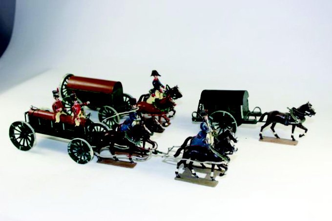 Lucotte Horse Drawn Wagons: Wurst Wagon, Supply Wagon and Ammunition Wagon Very Good to Excellent (1 stirup missing and repaired harness).