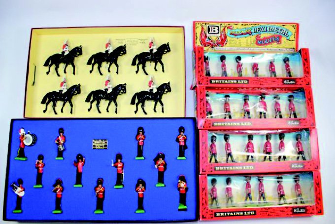 Wm Britains Limited Editions #5184 #7225: Royal Scots Dragoon band , Scots Guards and Life Guard Cavalry Excellent Condition with boxes 43 pieces.