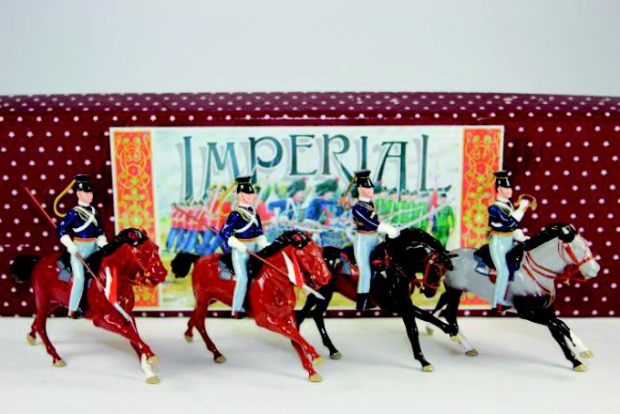 Imperial 17th Lancers 1854 #91 #92: Crimea Cavalry with Bugler Excellent Condition with box 4 pieces.