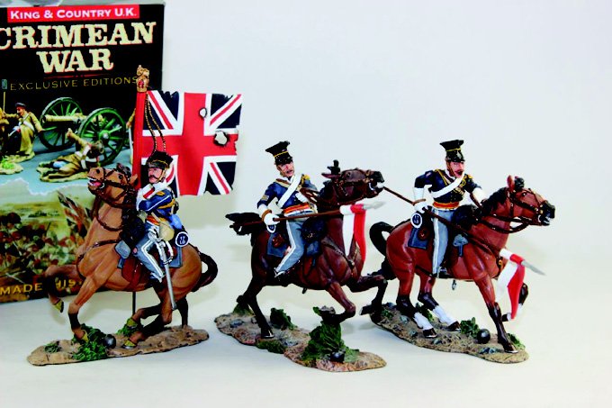 King & Country Crimean Campaign #CRW03 #CRW01: 17th Lancer with Standard and Charging with lance Excellent Condition with Box 3 pieces.