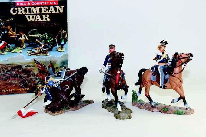 King & Country Crimean Campaign: #CRR18 #CRW05 #CRW36. Captain Morris and 17th Lancer Cavalry, Excellent Condition with Boxes 3 pieces.