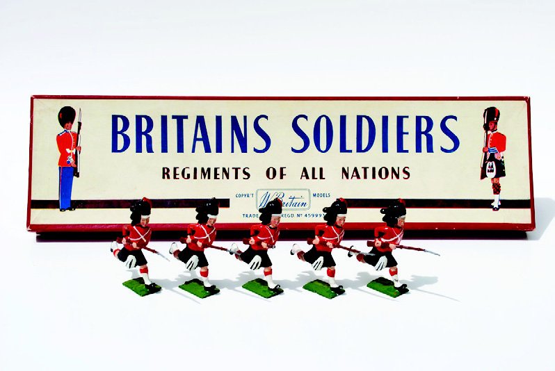 Britains Set #11 Black Watch Charging: With Original Box Untied. Post War. 5 Pieces. Condition Excellent, Box Very Good.