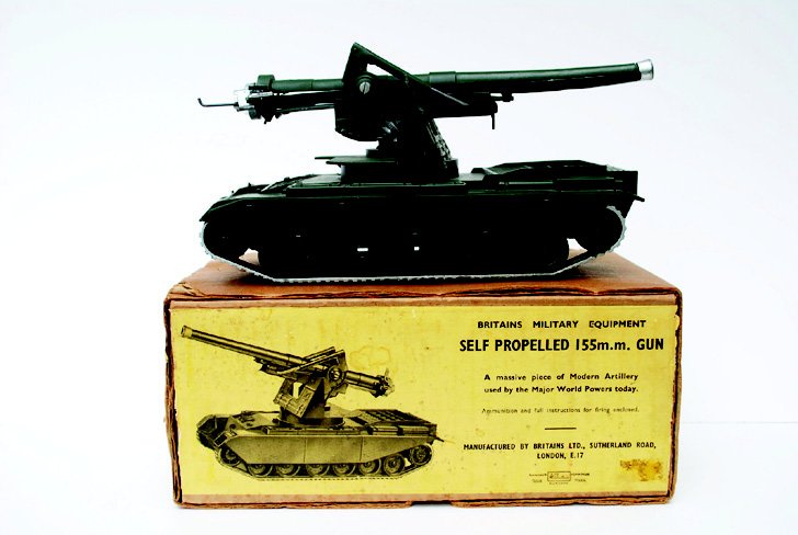 Britains Set #2175 155mm Gun/Tank: 155mm Gun on Centurion Tank Body. Post War with Original Box. Condition Excellent. Box Very Good.