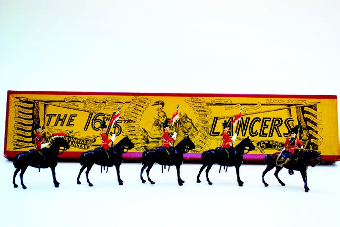 Britains Set #33 16th/5th Lancers: Post War with Original Box, Untied. 5 Pieces. Condition Excellent, Box Very Good.