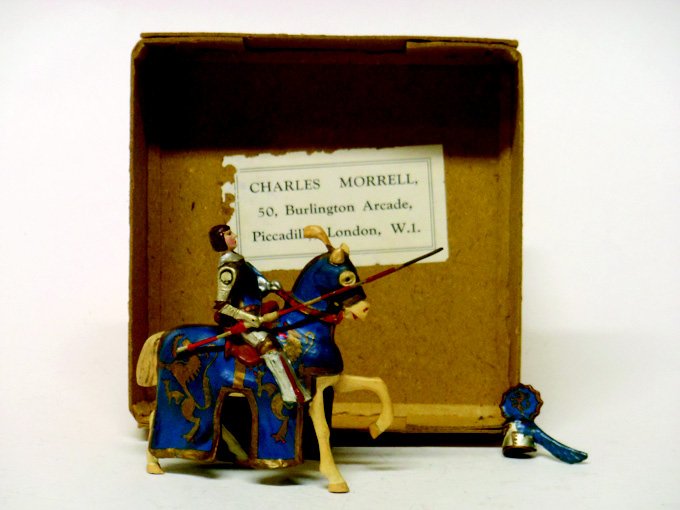 Courtenay Sir Richard Talbot Tournament Knight: with RARE Original Box as purchaed from Charles Morrell’s retail establishment in Burlington Arcade, London, later Hummel’s. One Piece, Condition Excellent, Box Very Good.