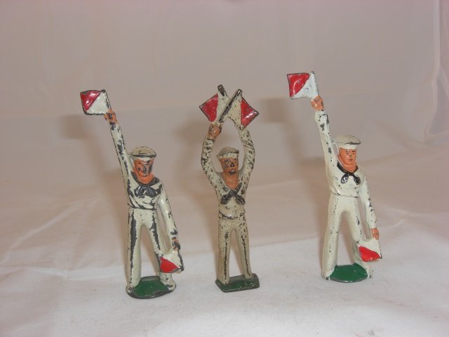 Sailor Signal Men: Includes 2 Manoil, 1 Grey Iron, 2 M29 and G71. 3 Pieces. Condition Excellent.