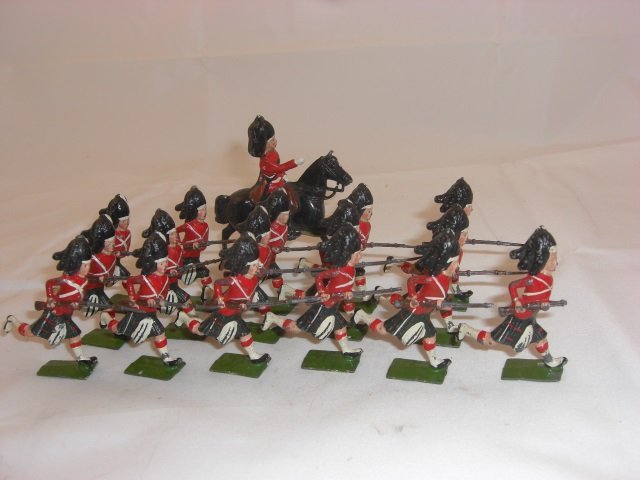 Britains From Set #88 Seaforth Highlanders: Includes 1 Mounted Officer and 16 Infantry. 17 Pieces. Condition Very Good; With 3 broken rifles/bayonets.