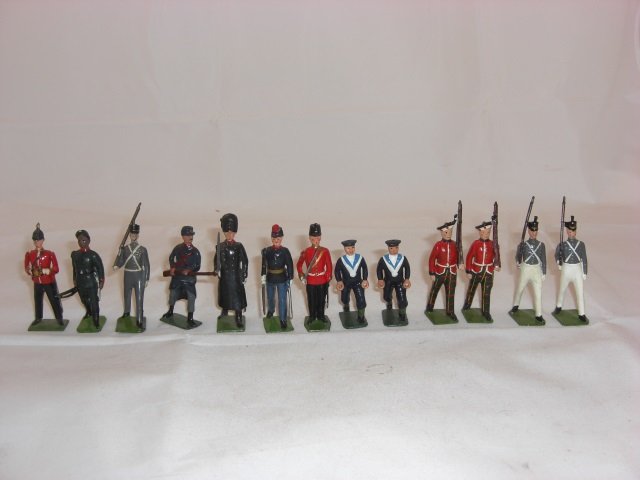 Britains Individual Soldiers: Line Infantry Officer with Binoculars, Gurka From Set #197, West Point Cadet Winter Dress From Set #232, Belgian From Set #189, Belgian Officer From Set #2009, Grenadiers Review Dress Uruguayan Office