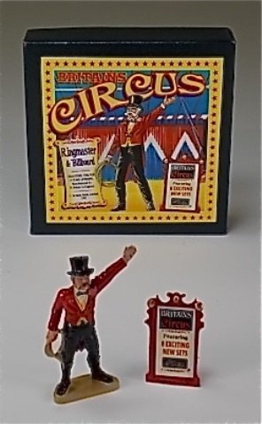 Britains Set #8666: Circus, Ring Master with Billboard. With Original Box. 2 Pieces. Condition Excellent.