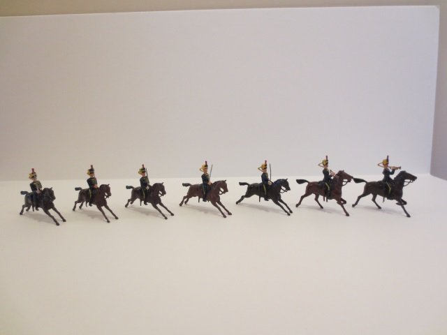Britains from Set #8 4th Queen's Hussars: Post War. 7 pieces, unboxed, condition very good