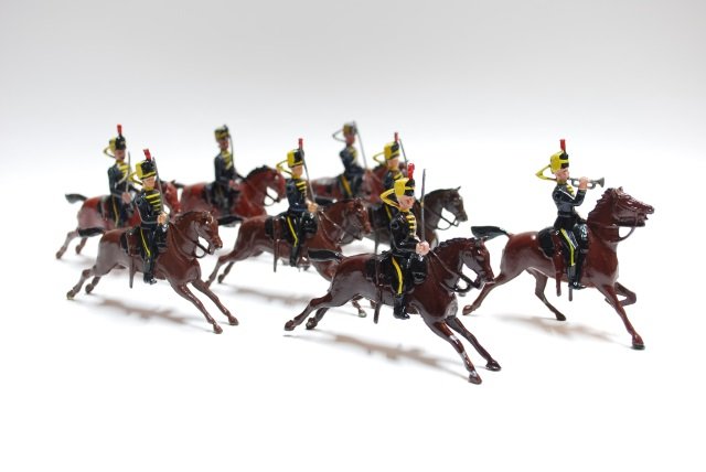Britains from Set #8 4th Queen's Hussars: Post War. 8 pieces, unboxed, condition very good