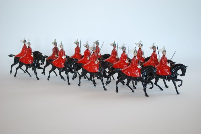 Britains from Set #400 Life Guards Winter Coats: Post War. 14 pieces, unboxed, condition very good