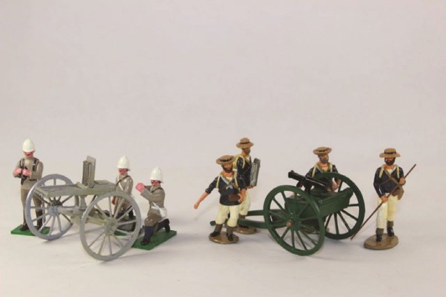 Trophy and Marktime Artillery: 2 Cannons and Crews Un-matched Sets Excellent No Box 9 pieces.