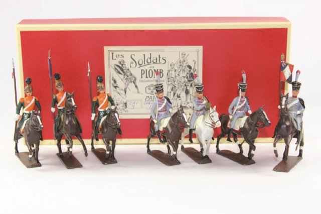 Mignot Napoleonic Hussar Cavalry: and Cheval Legion Excellent Condition With Box 7 Pieces.