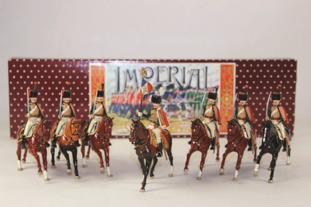 Imperial Napoleonic 1st Empire: Chasseurs A Cheval and With Standard Set #95 (x2), Set #97 Excellent With Box 7 Pieces.