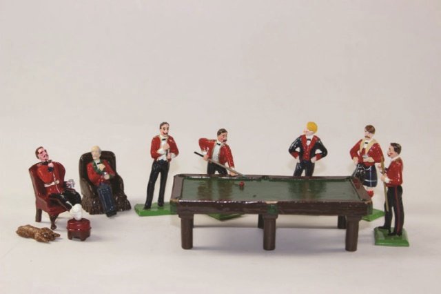 Errol John and Cabdefeidh Relaxing at the Mess: Pool Table Vignette Very Good/ Excellent Condition No Box 11 Pieces.